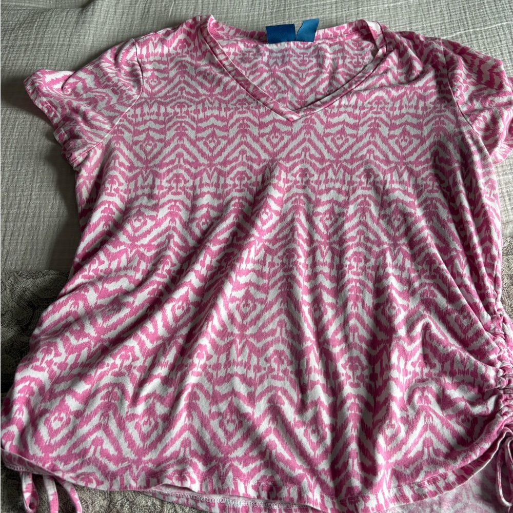 Caribbean Joe Pink and White Short Sleeve Top